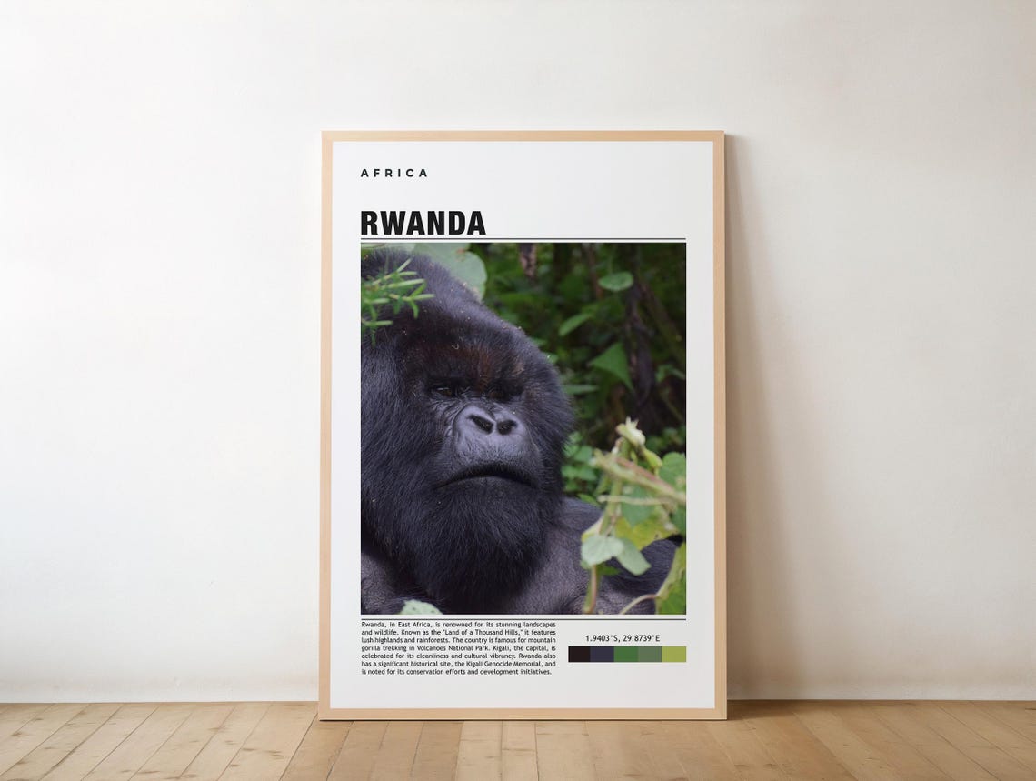 Rwanda Africa Mountain Gorilla Forest Wildlife Travel Poster