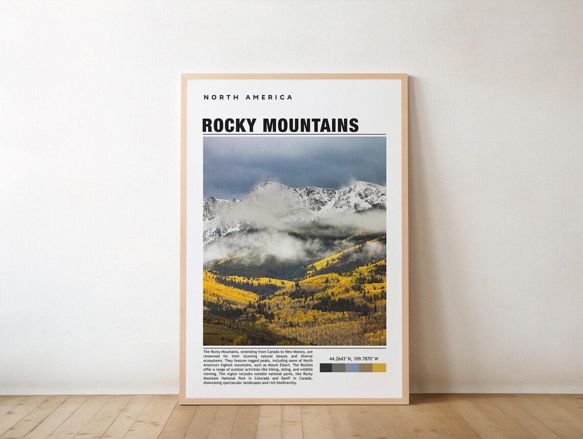 Rocky Mountains Snow Peaks Golden Aspens North America Travel Print