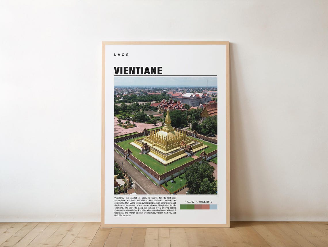 Vientiane Laos Golden Pha That Luang Stupa Aerial Travel Poster