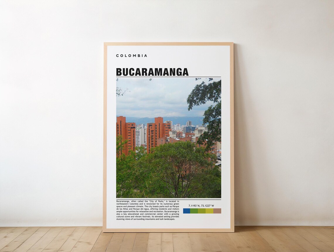 Bucaramanga Print Travel Poster Colombian Art Scenic Views Andean Mountains Vibrant City Cultural Heritage Historic Landmarks
