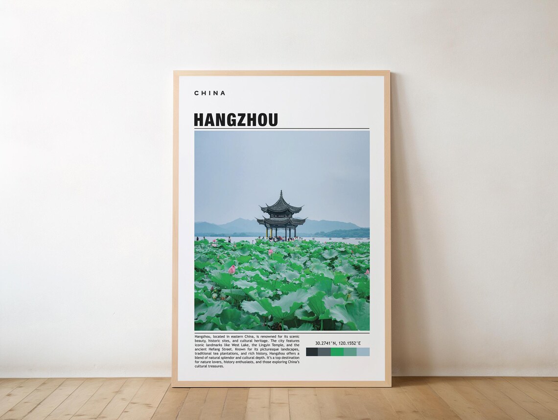 Hangzhou China West Lake Pagoda Lotus Photo Travel Poster Scenic