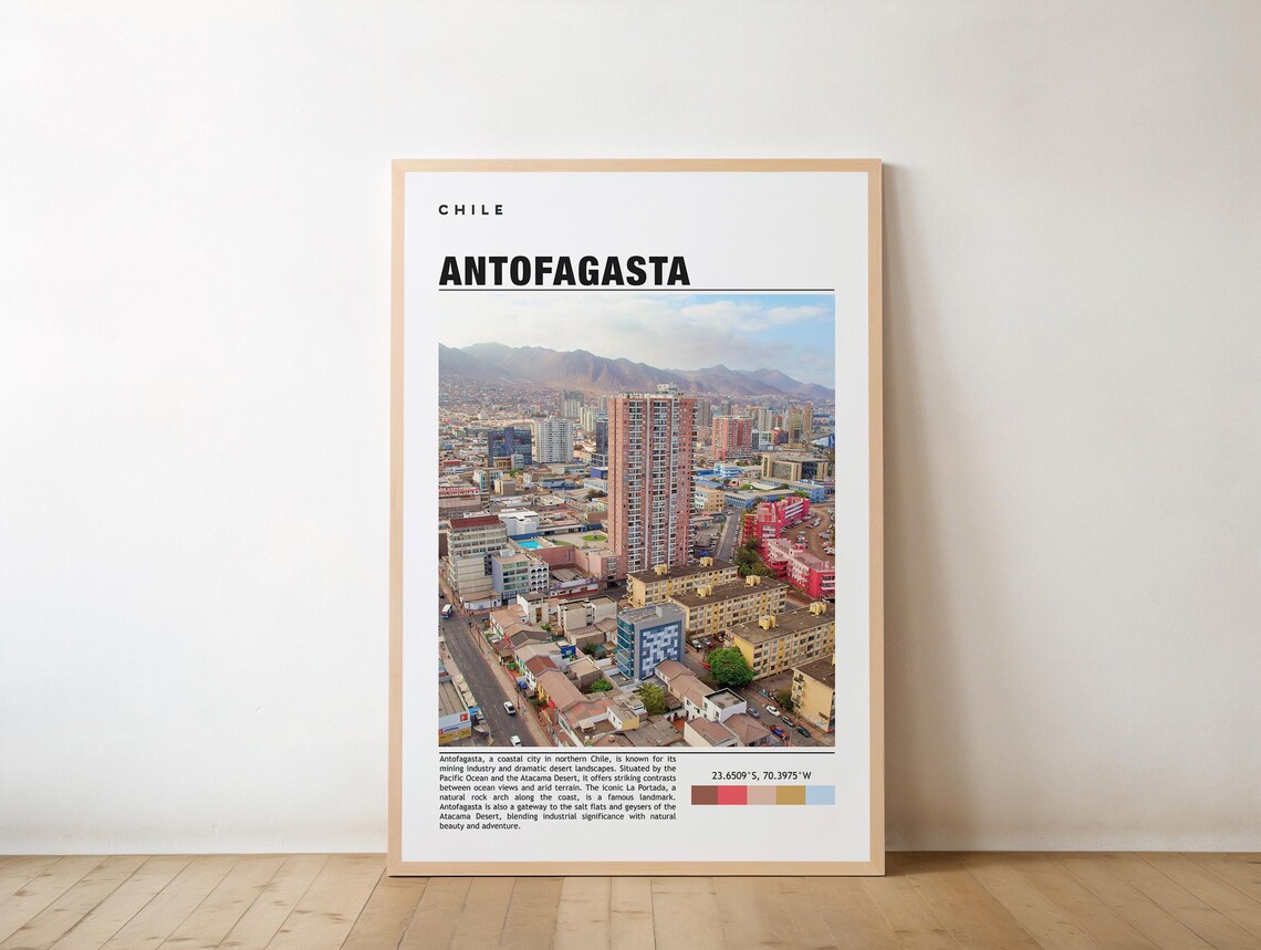 Antofagasta Print Travel Poster Chilean Art Coastal Views Desert Landscapes Scenic Beaches Vibrant City Andean Charm Cultural