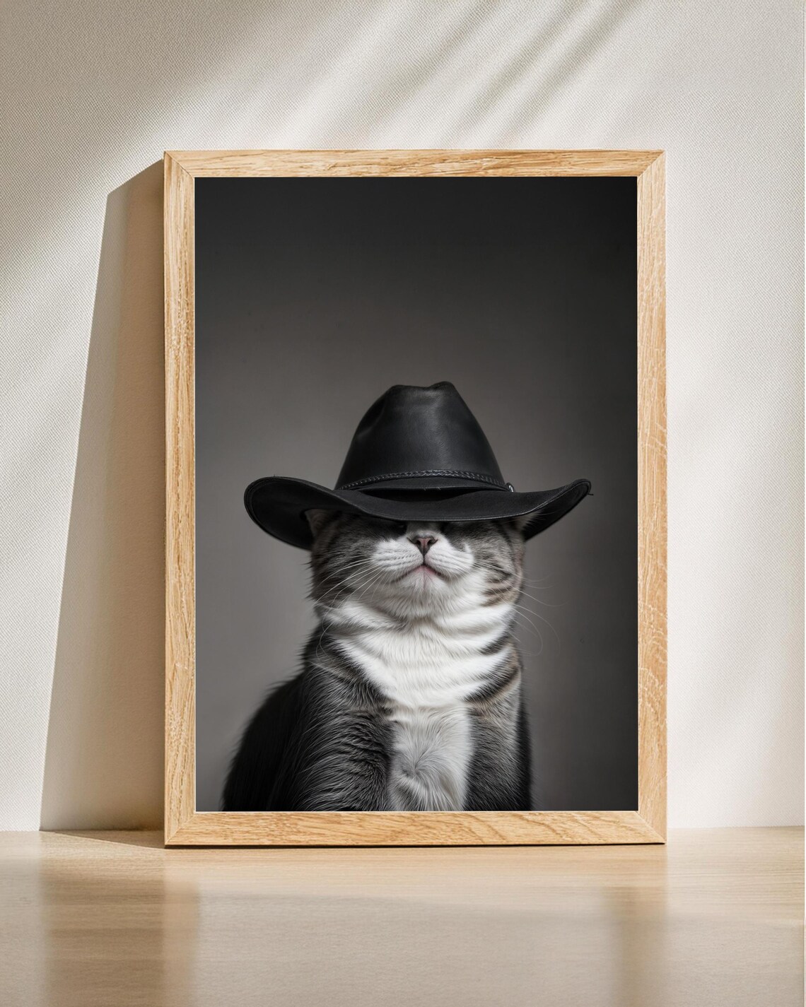 Cowboy Cat Black Hat Portrait Funny Western Feline Animal Poster