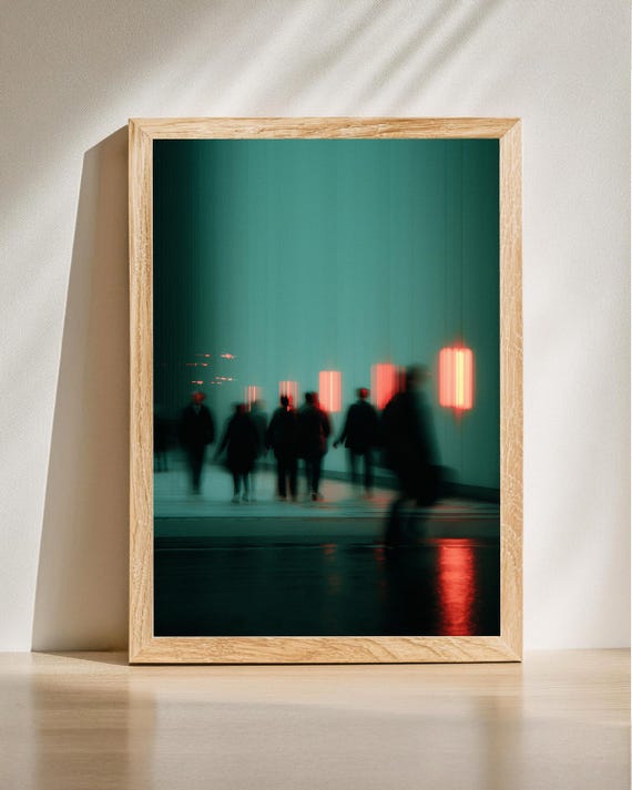 Abstract Blurred Urban Scene Modern Neon Art Surreal Cityscape Print Contemporary Wall Decor