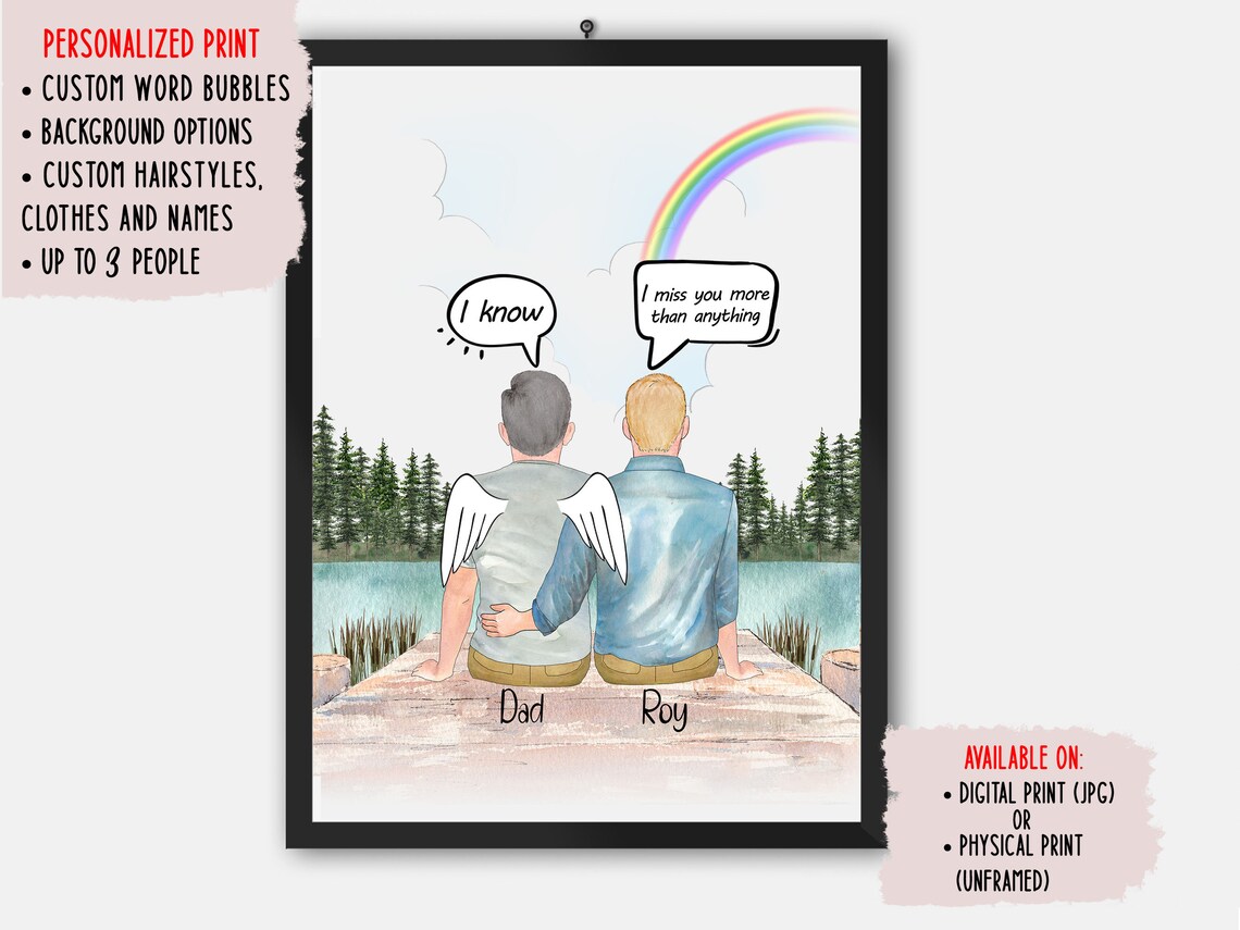 Loss Of Dad Personalized Memorial Portrait Print