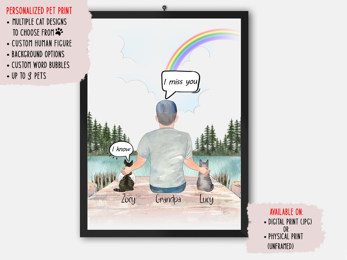 Personalized Cat Memorial Print, For Dad Lovers