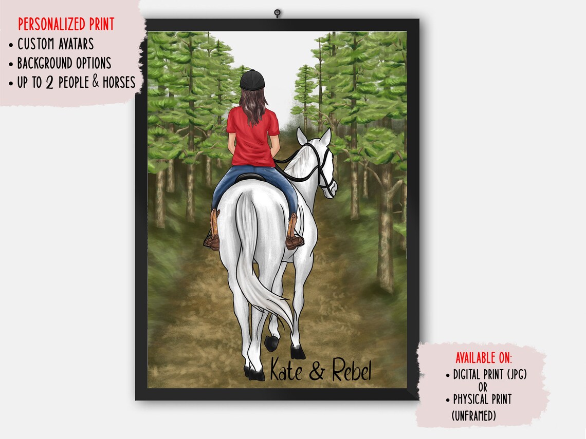 Personalized Horse Riding Art Print, Equestrian Gift