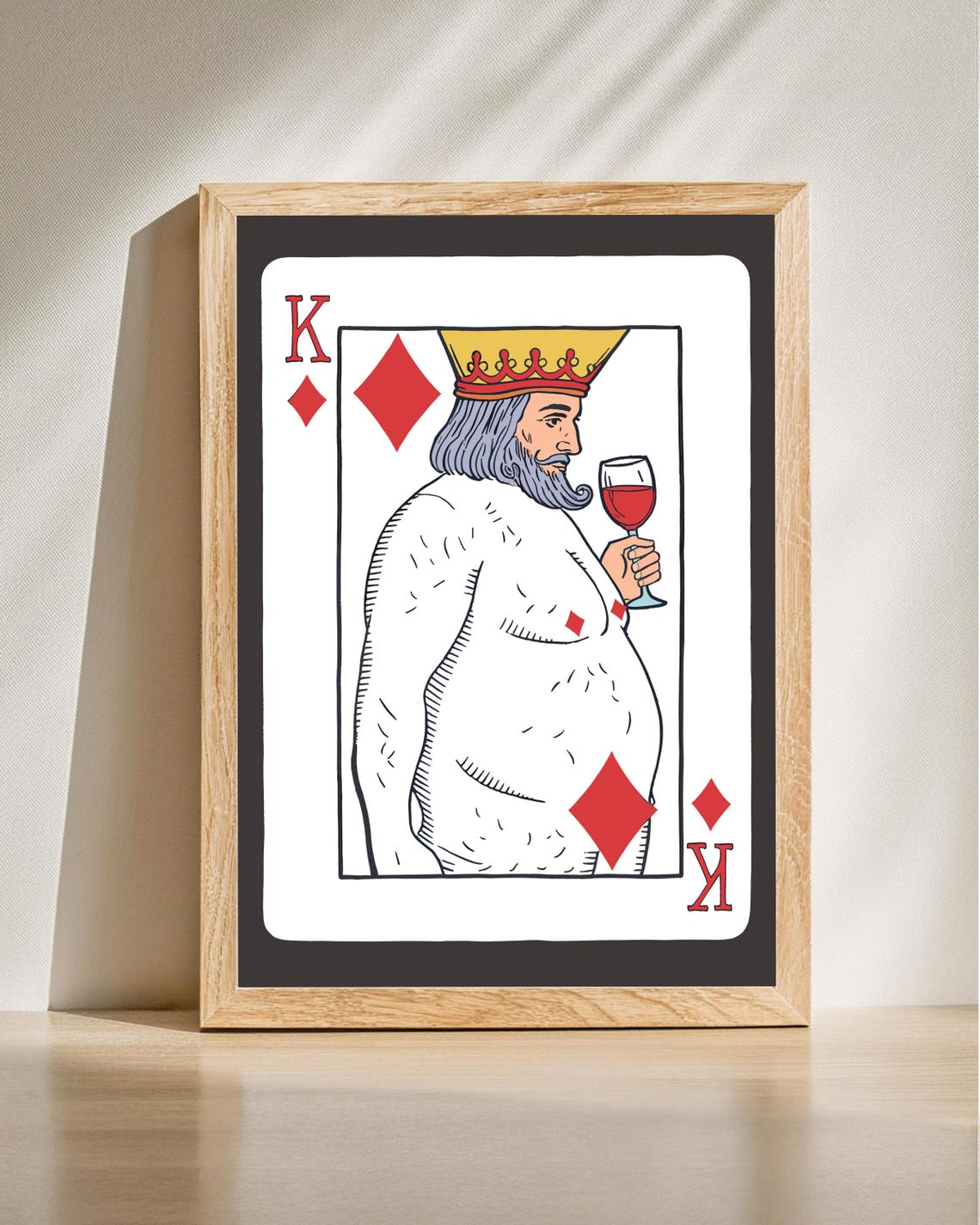 King Of Diamonds Wall Art Wine Lover Gift Playing Card Illustration Unique Minimalist Home Decor