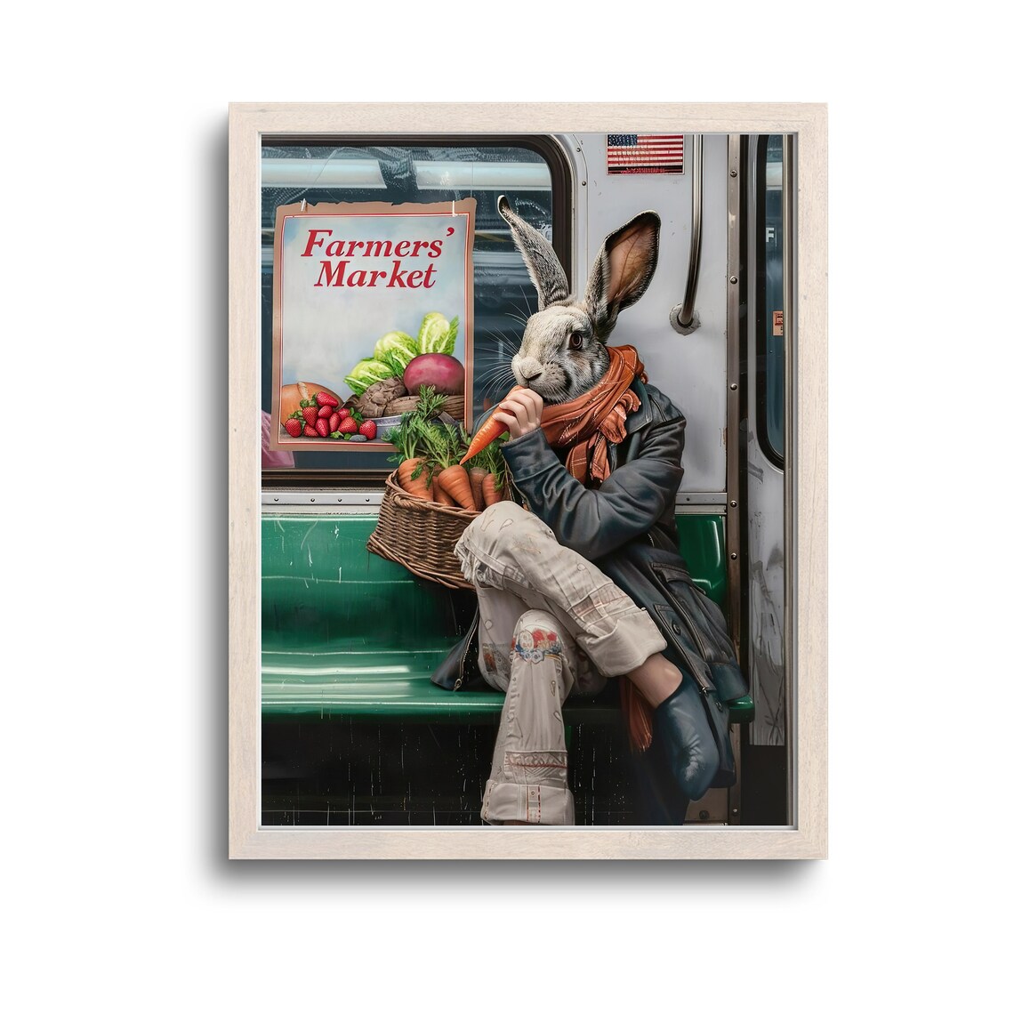 Rabbit Eating Carrot Farmers Market Subway Whimsical Art Poster