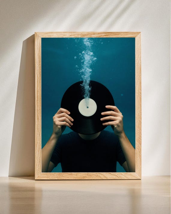 Vinyl Record Wall Art Underwater Music Poster Surreal Album Print Retro Lover Gift Room Artwork