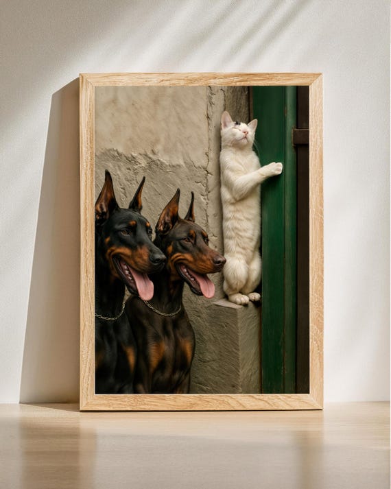 Hiding Cat Poster Funny And Dogs Wall Art Dog Humor Print Animal Group Photo