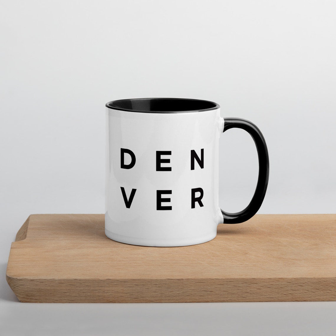 Denver Minimalist Black White Ceramic Mug Typography Print Design