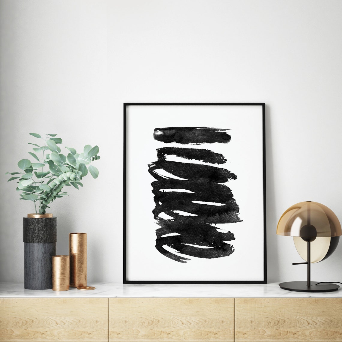 Gray Ink Blot Abstract Artwork Frame Options Black White Matte Poster - Image 2