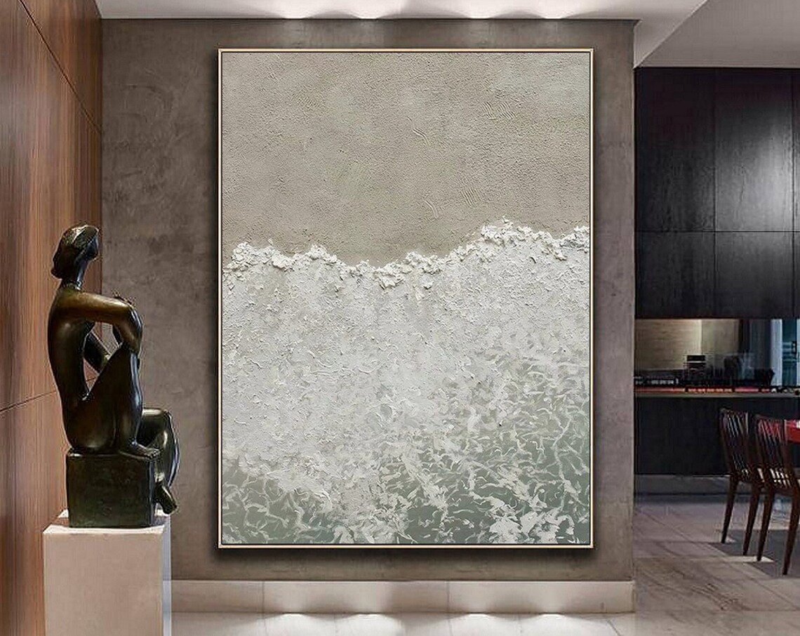 White Sea Foam Waves over Sage Sand Textured Coastal Ocean Poster