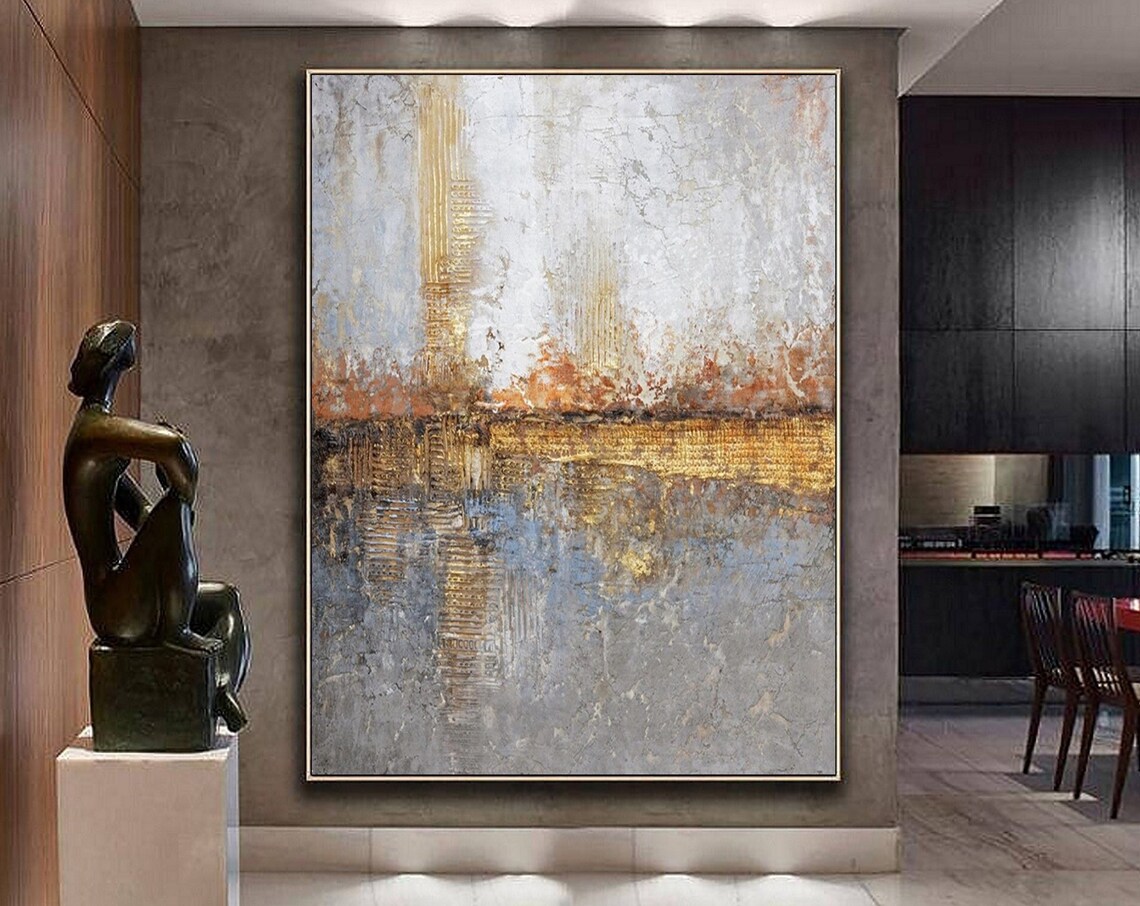 Gold Copper Sunset Abstract Over Blue Gray Water Neutral Poster