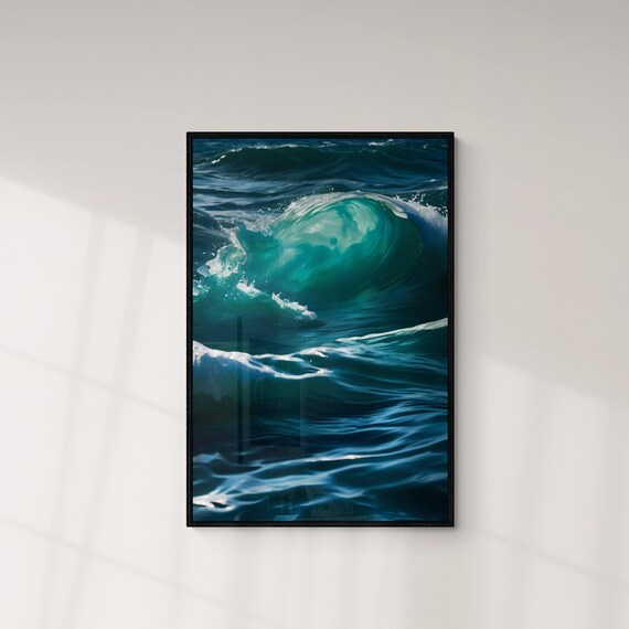 Waves Wall Art Photography Crashing Sea Waves Moody Waves Print Sea Photo Wave Poster Art Blue Ocean Photo Art