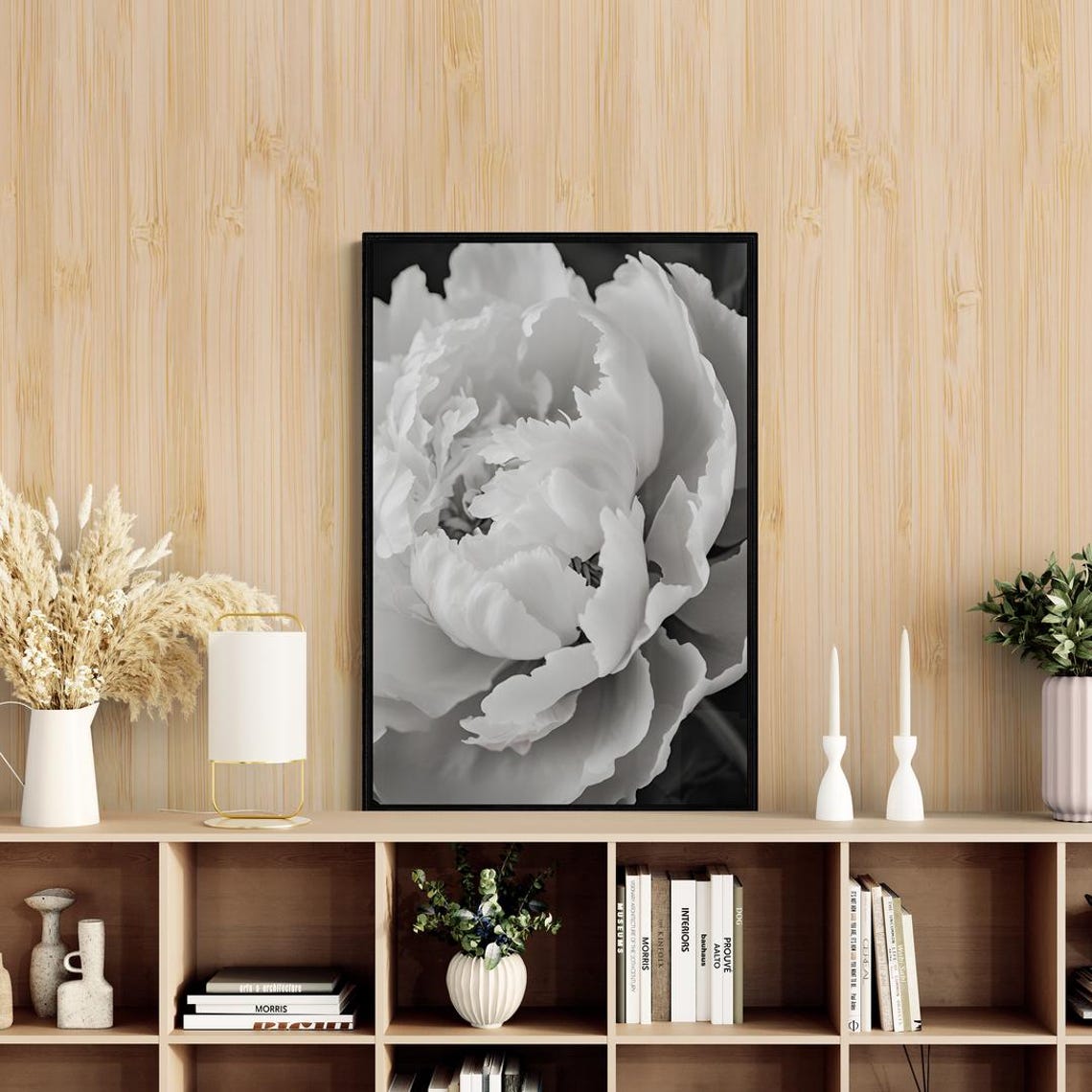 White Peony Blossom Macro Black And White Botanical Floral Art Poster - Image 3