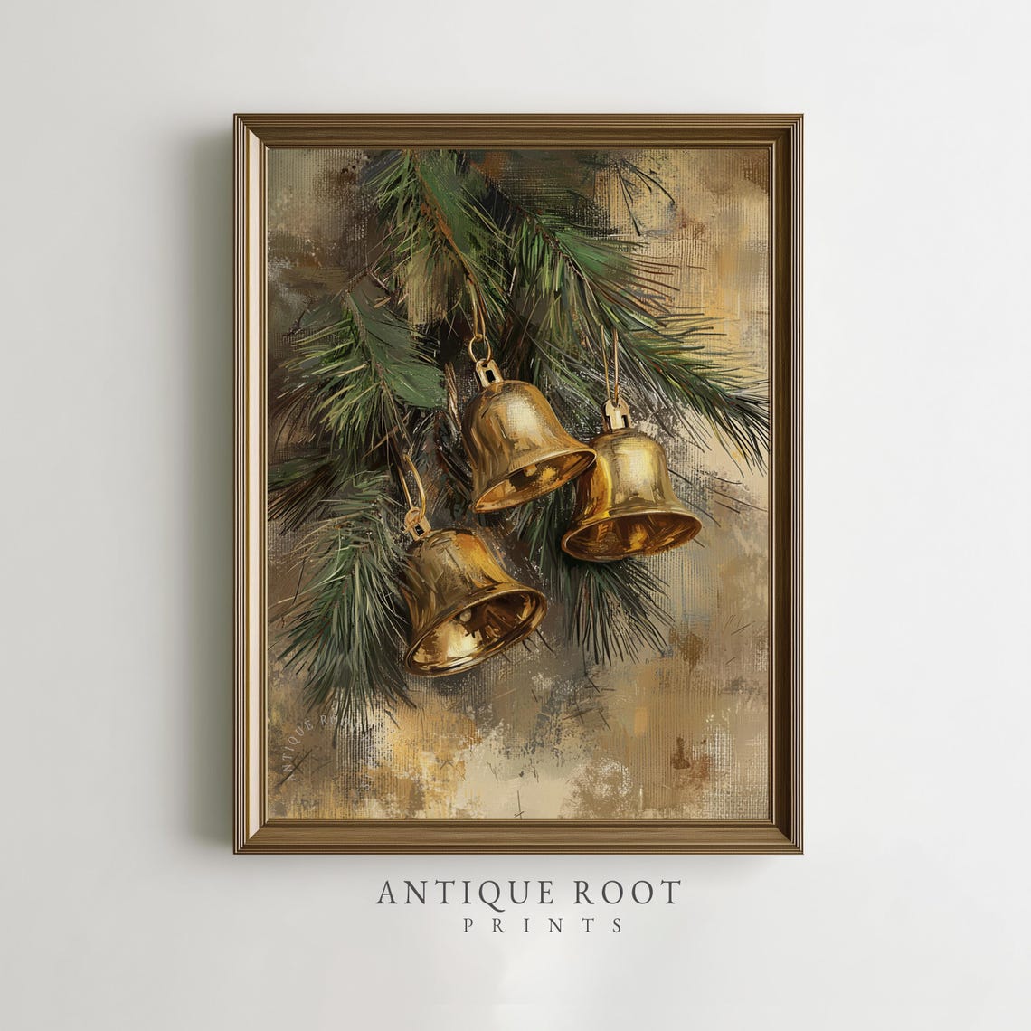 Golden Bells Pine Branch Rustic Festive Holiday Still Life Poster