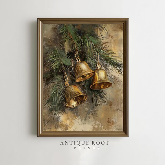 Golden Bells Pine Branch Rustic Festive Holiday Still Life Poster