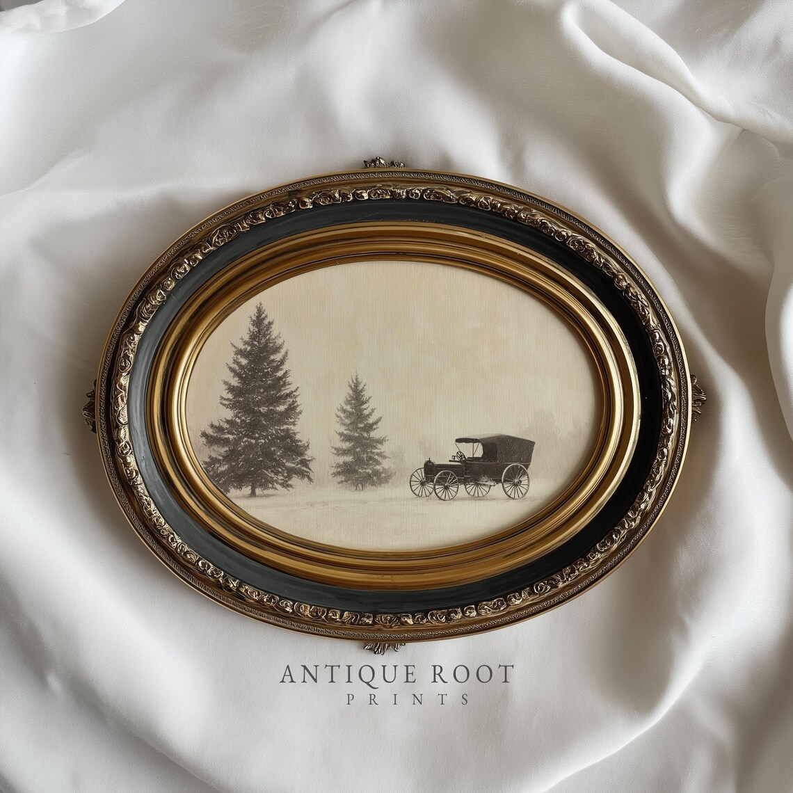 Winter Carriage Vintage Rustic Art Print