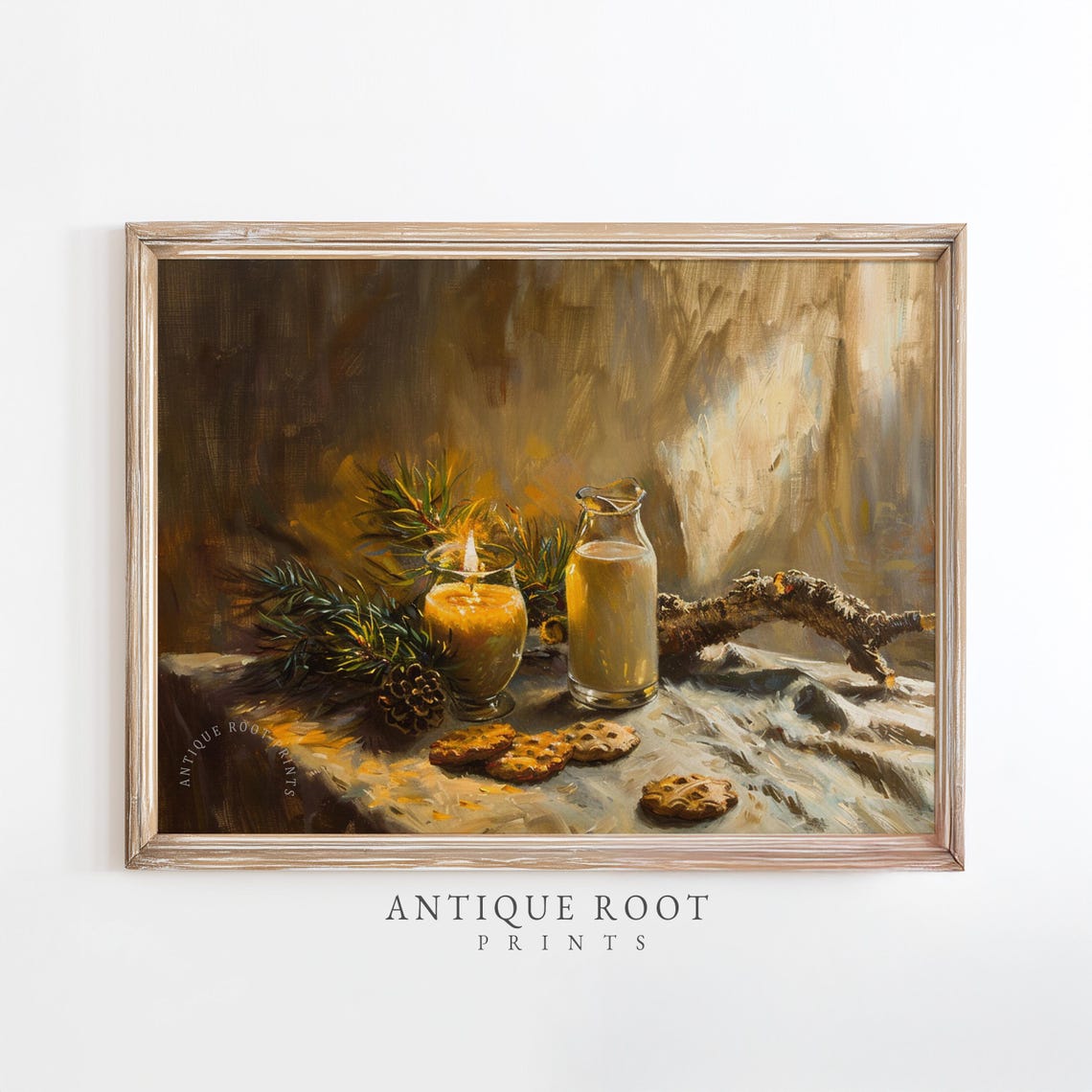 Rustic Candle Still Life Milk Jug Cookies Pine Vintage Kitchen Print