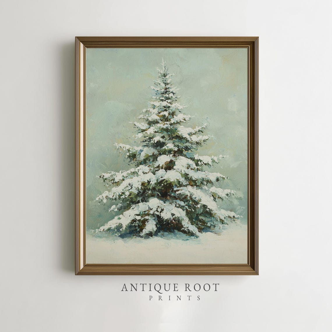 Snow Covered Evergreen Tree Cozy Winter Impressionist Wall Art