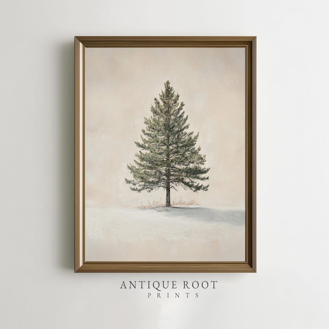 Winter Pine Tree Minimalist Watercolor Neutral Farmhouse Wall Art