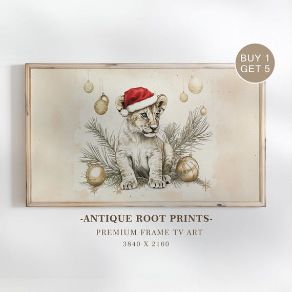Cute Lion Cub Samsung Frame Tv Art Vintage Holiday Nursery Decor Festive Farmhouse Style For Cozy 16