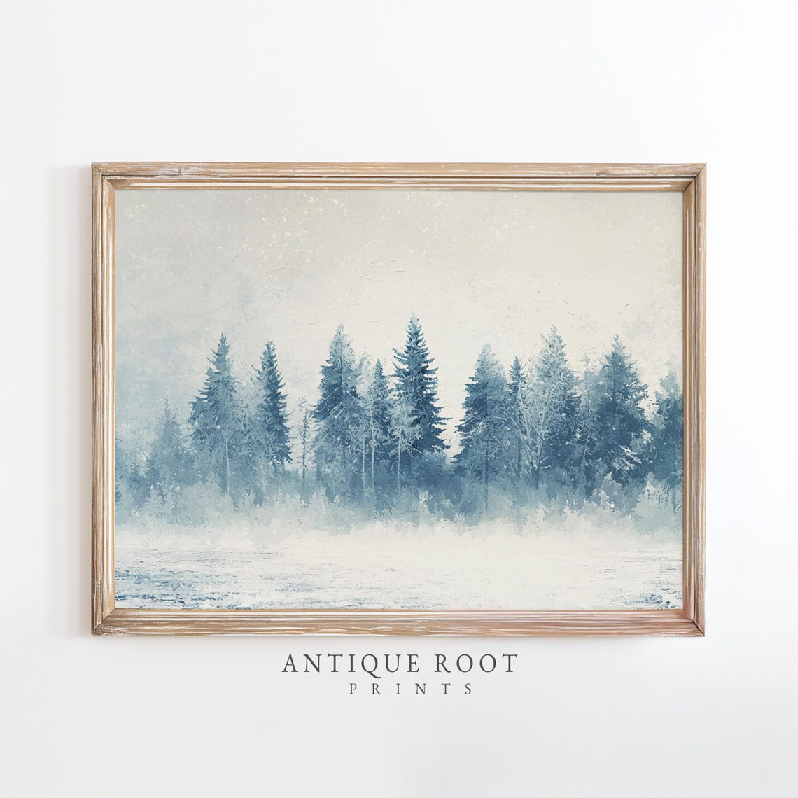 Misty Evergreen Forest Watercolor Winter Pines Landscape Poster