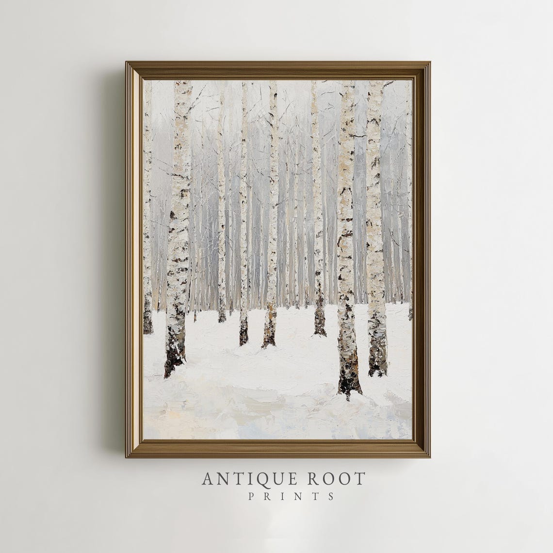 Winter Birch Trees Wall Art Serene Scandinavian Forest Painting Neutral Mood Decor Minimalist Snow Scene 258