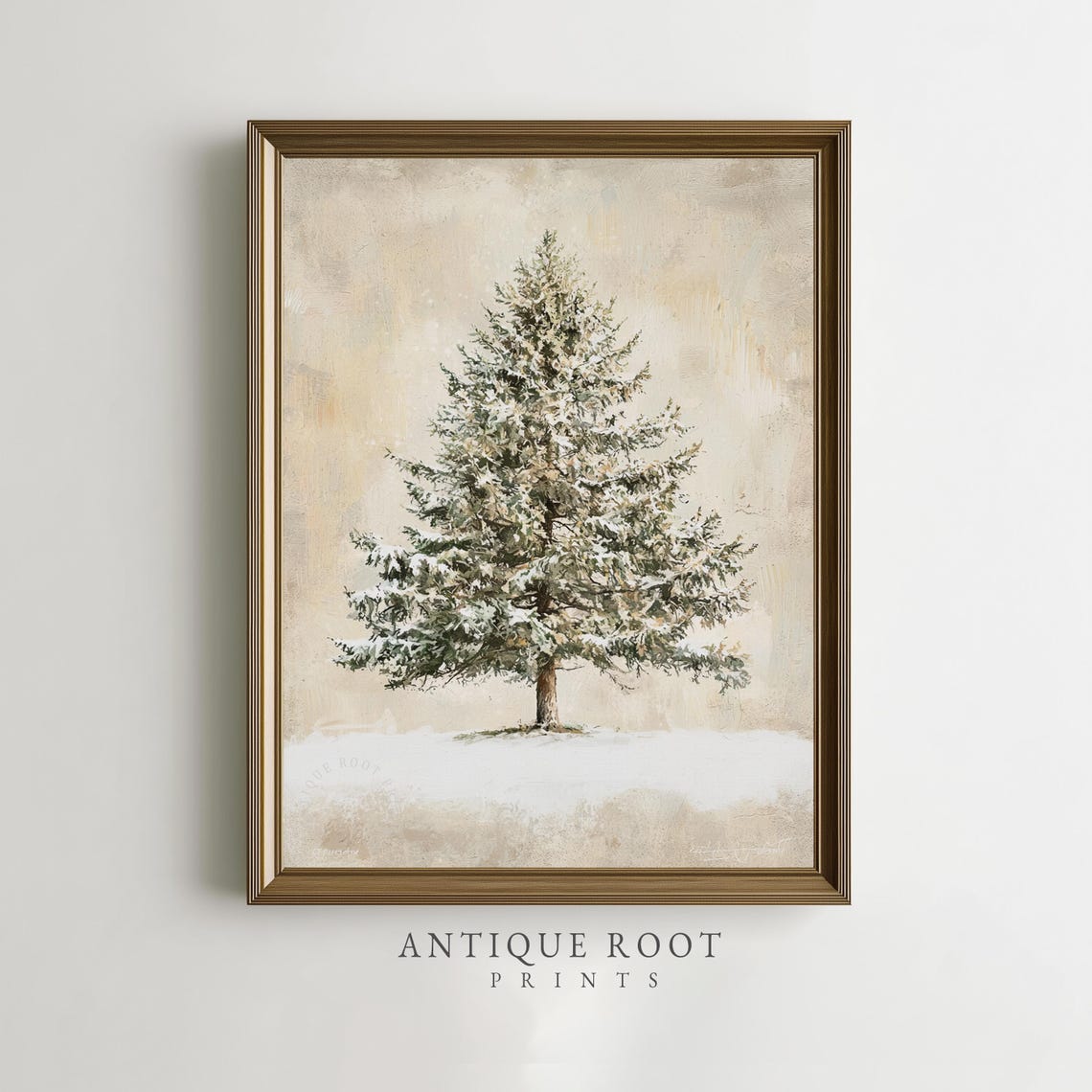 Winter Evergreen Tree in Neutral Watercolor Farmhouse Wall Art