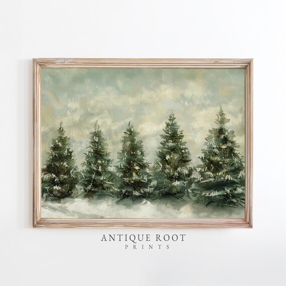 Winter Evergreen Trees In Snow Impressionist Christmas Farmhouse Poster