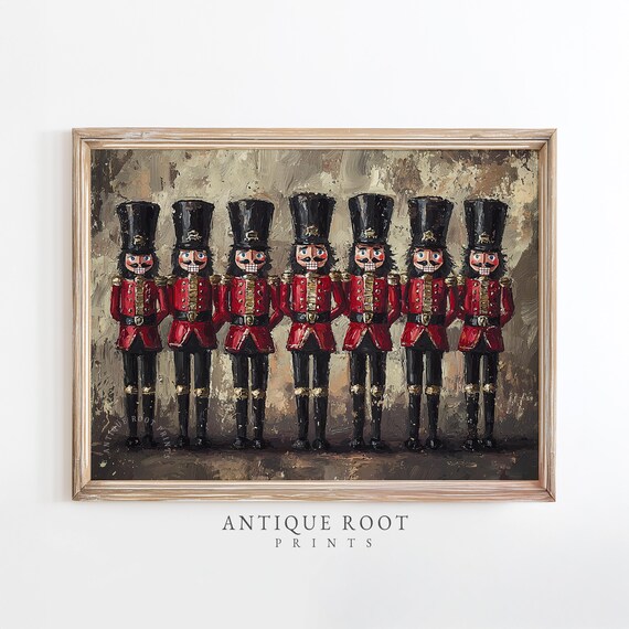 Seven Red Nutcracker Soldiers Vintage Style Christmas Art Poster