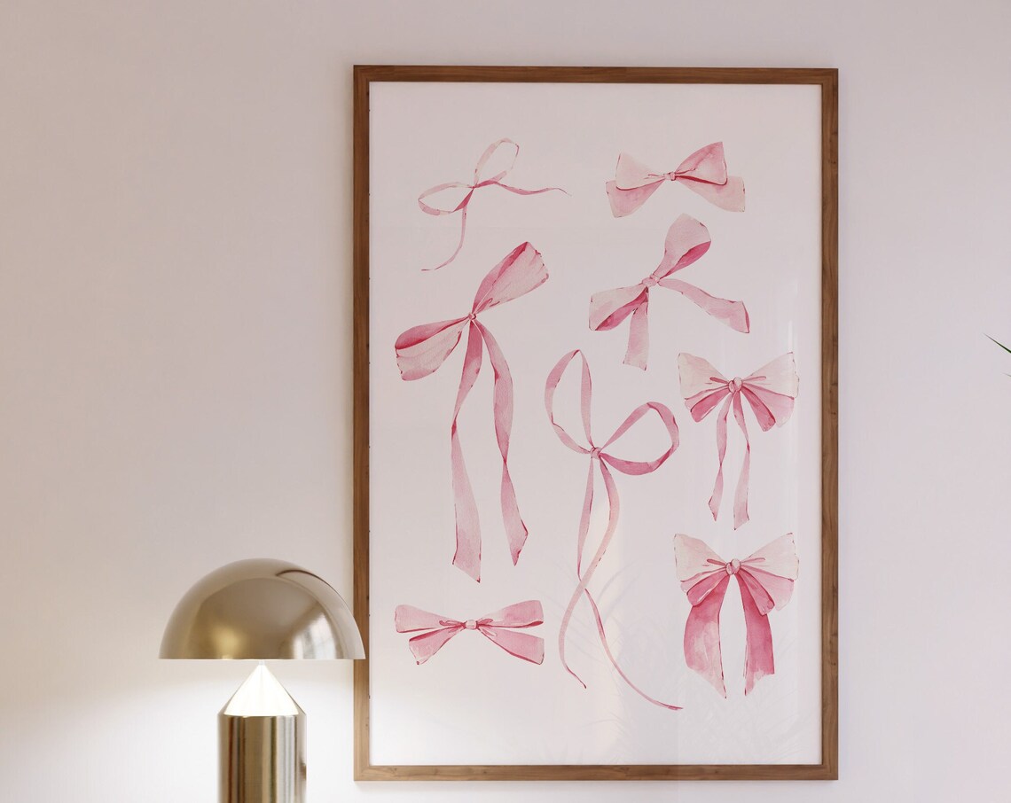 Pink Watercolor Bow Illustration Girly Coquette Decor Wall Art - Image 3