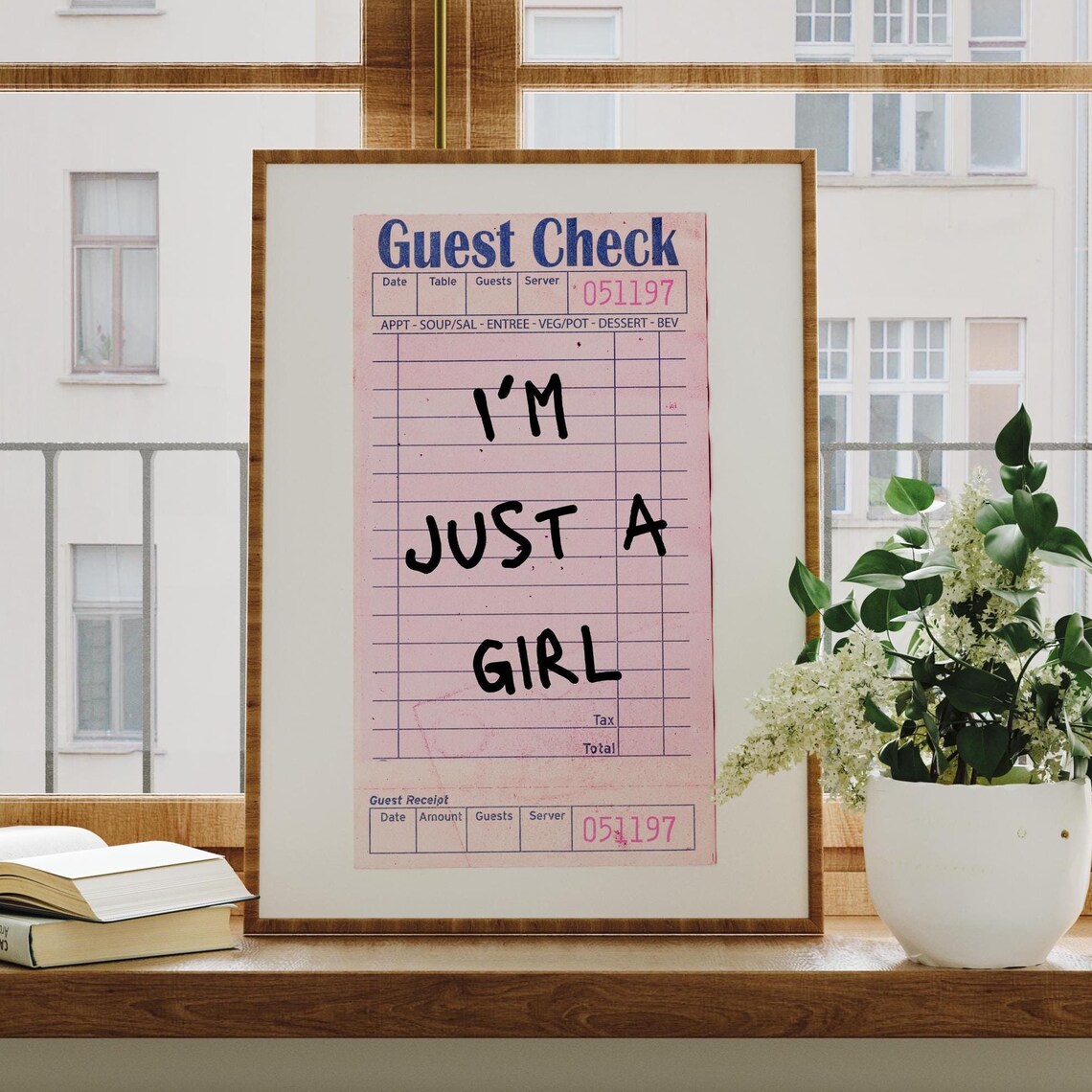 I'm Just A Girl Pink Guest Check Receipt Vintage Diner Wall Art