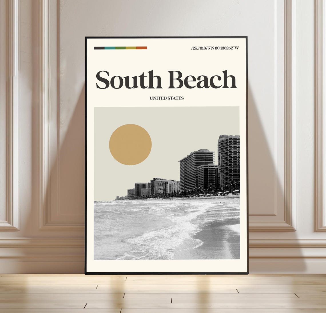 South Beach Miami Skyline Under Sun Minimalist Travel Poster