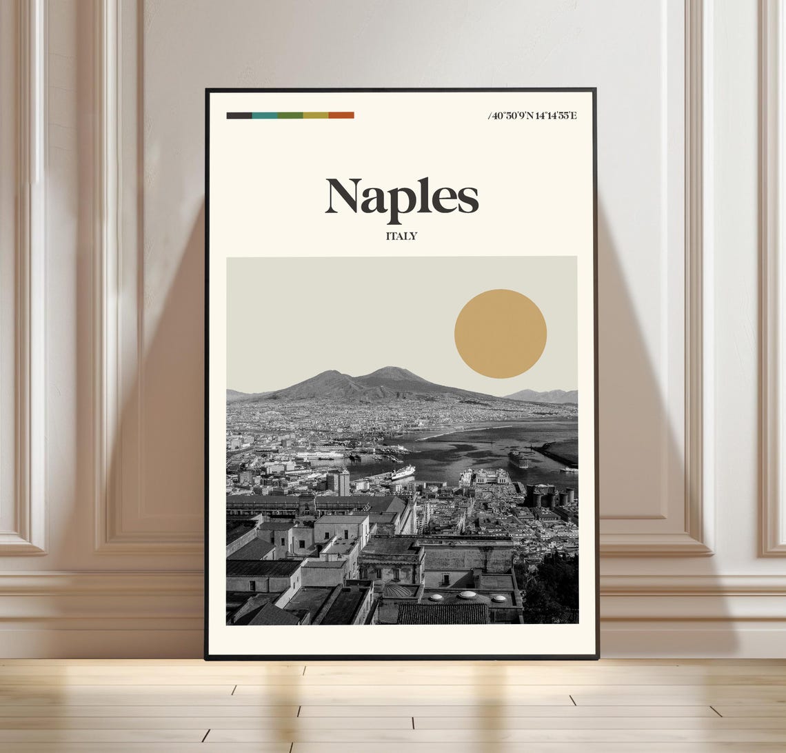 Naples Italy Vesuvius Cityscape Vintage Italian Travel Poster