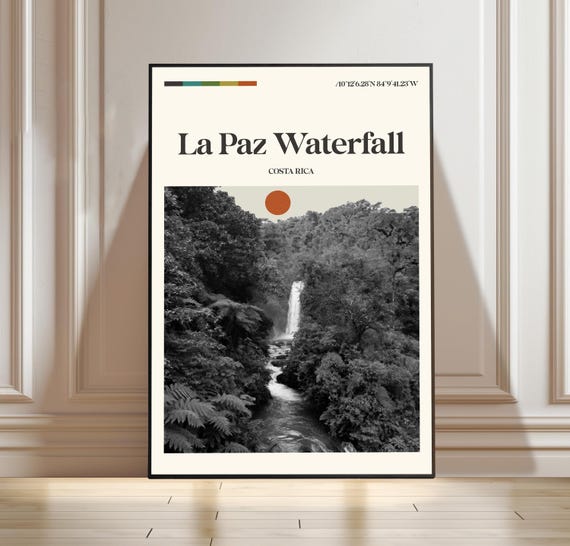 La Paz Waterfall Poster Costa Rica Travel Print Landscape Art Nature