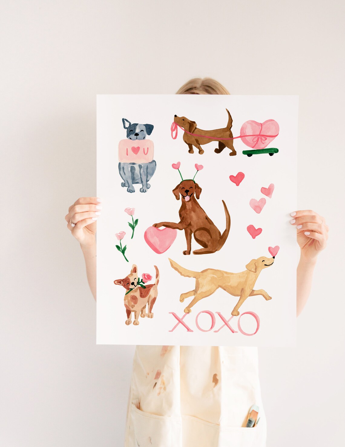Valentine's Day Dogs Watercolor Art Print - Image 3