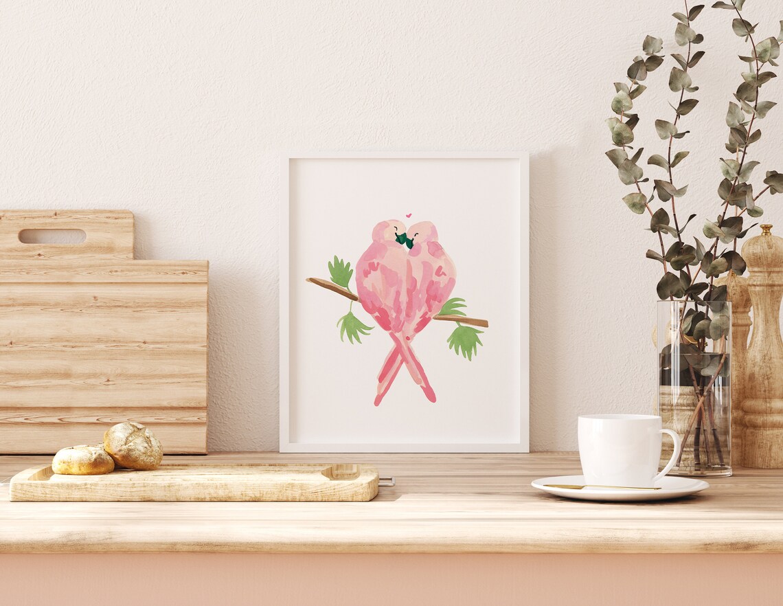 Love Birds Valentines Day Art Print, Cute Animal - Image 2