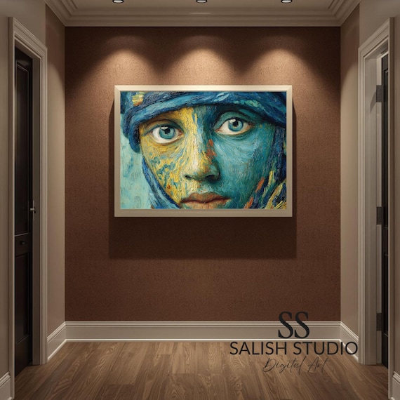 Woman Face Portrait Van Gogh Style Blue Impasto Painting Art Poster
