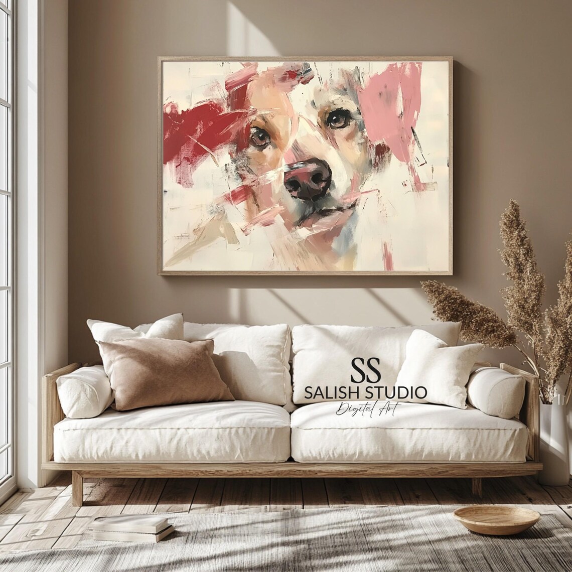 Expressive Dog Portrait Loose Brushstroke Tan Puppy Contemporary Art Poster