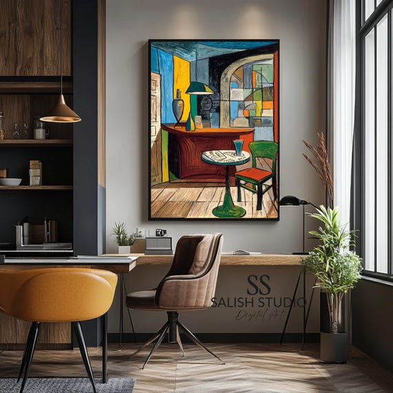 Retro Coffee Bar Print Midcentury Cafe Interior Vintage Wall Art