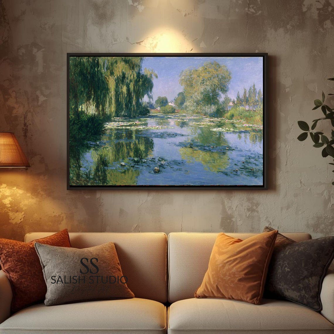 Water Lily Pond Under Willow Trees Impressionist Painting Print