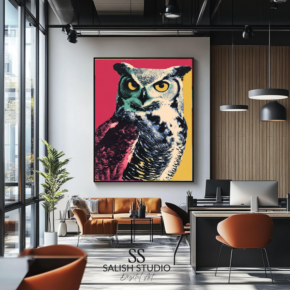 Pop Art Owl Portrait Poster Vibrant Wildlife Great Horned Owl