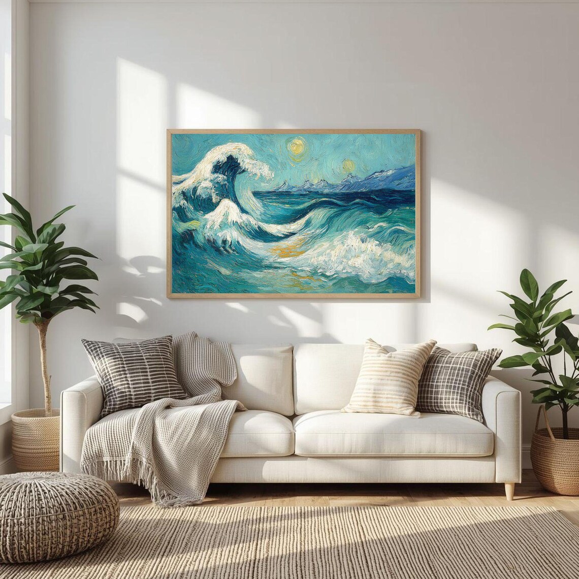 Towering Ocean Wave Storm Sea Swirling Sky Dramatic Oil Art Print