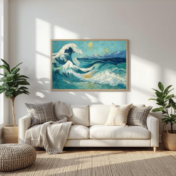 Towering Ocean Wave Storm Sea Swirling Sky Dramatic Oil Art Print