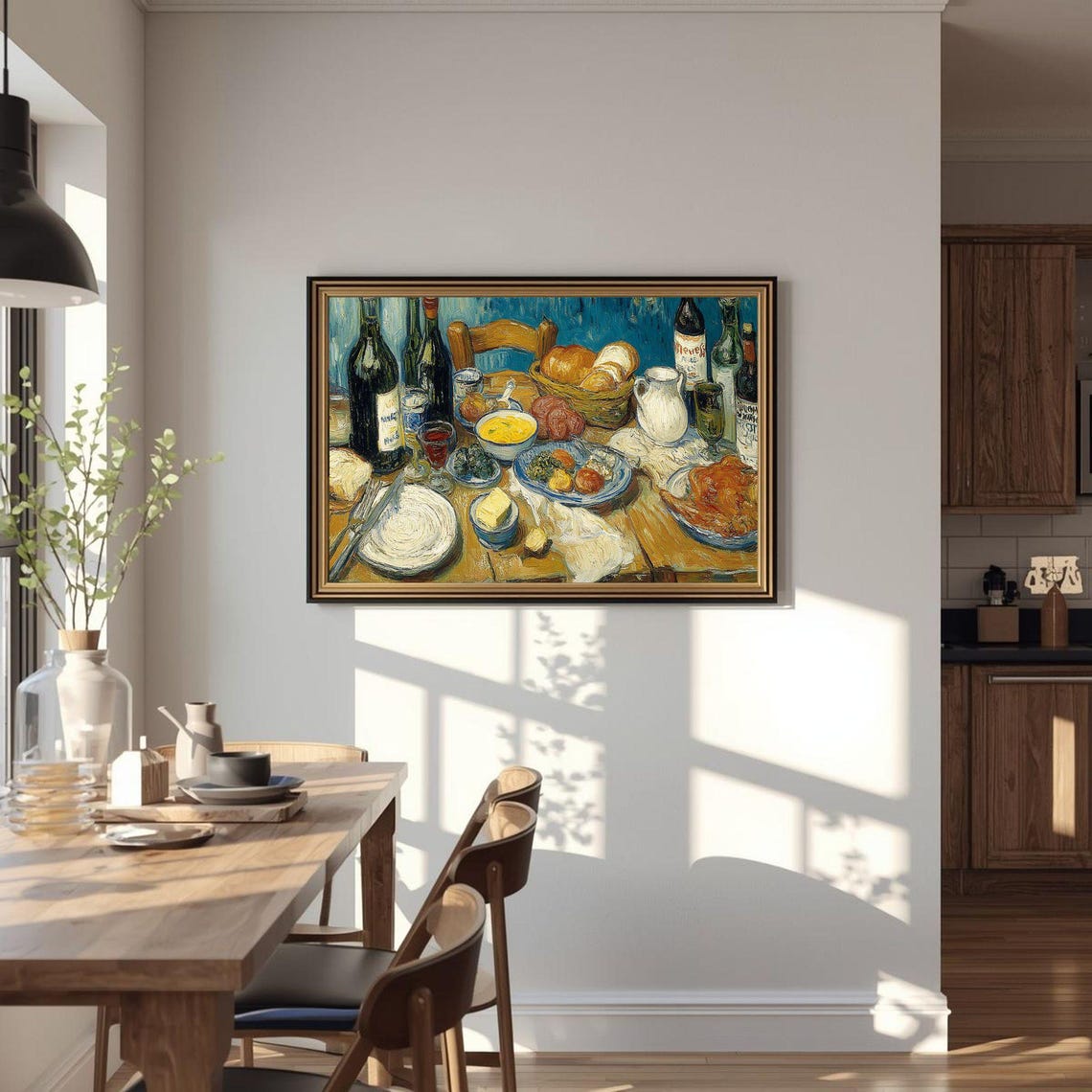 Van Gogh Style Rustic Feast Still Life Wine and Bread Poster