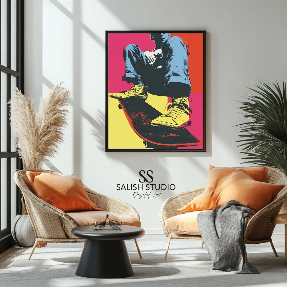 Skateboarder Pop Art Bold Yellow Pink Street Style Graphic Print