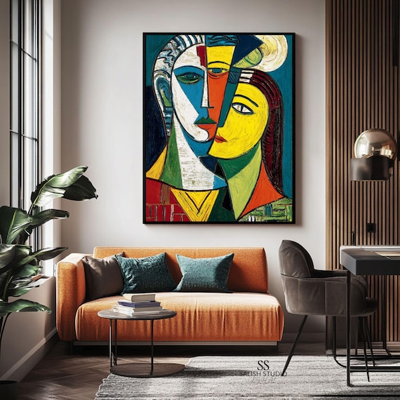 Cubist Two Faces Abstract Couple Colorful Modern Gallery Art Poster
